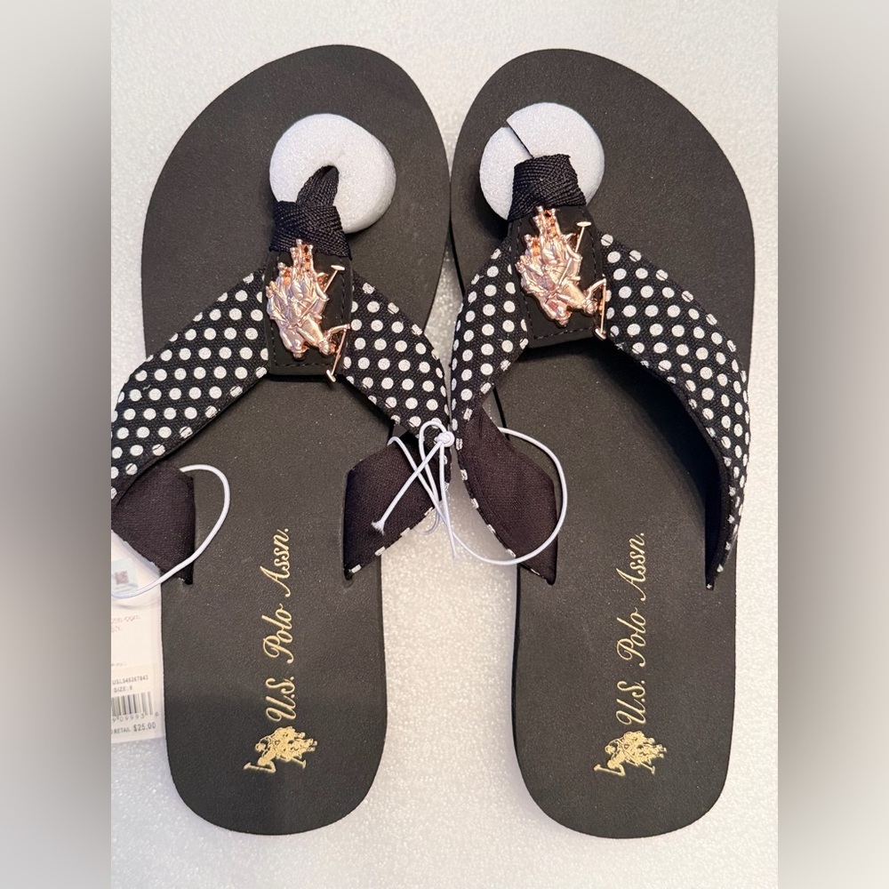 Women’s U.S. Polo Association Black White Polka Dot Summer Fashion Flip Flops